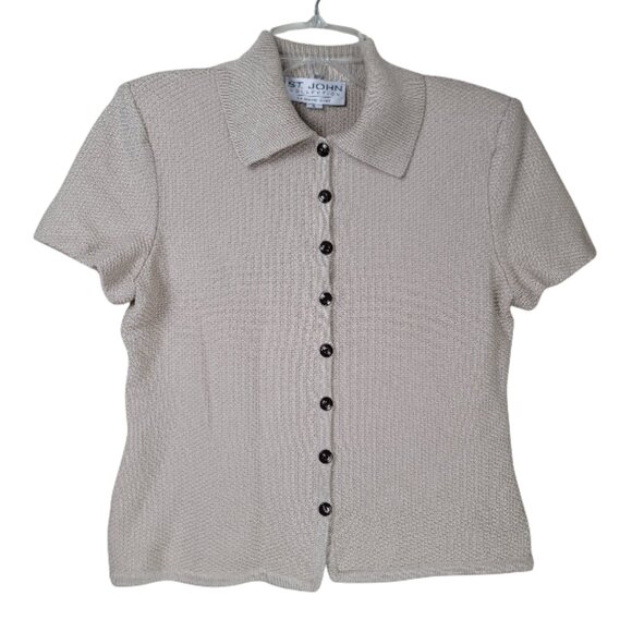 St John Collection Santana Knit Button Down Top Marie Gray Vintage Polo Sweater - Picture 2 of 8